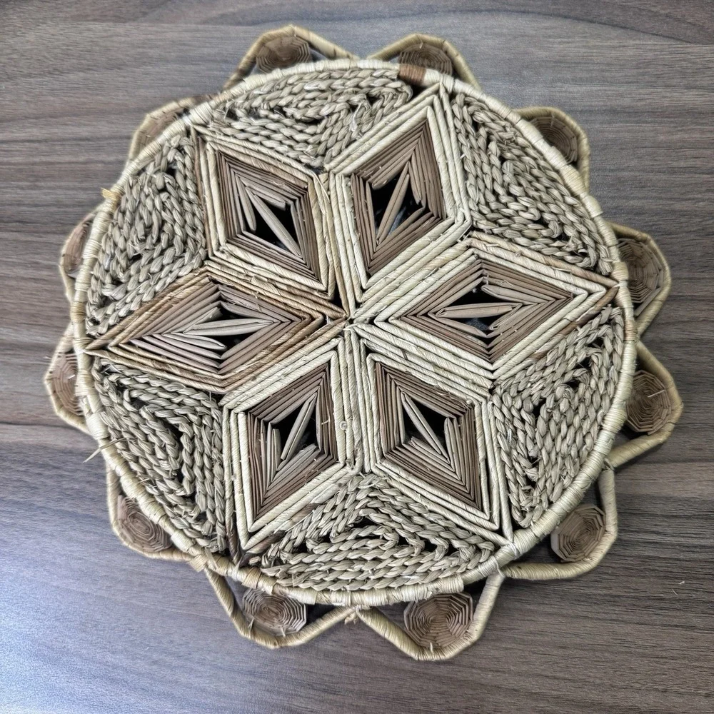 2 Vintage Boho Chic Jute Rattan‎ Woven Gallery Wall Hanging Trivets Baskets MCM
